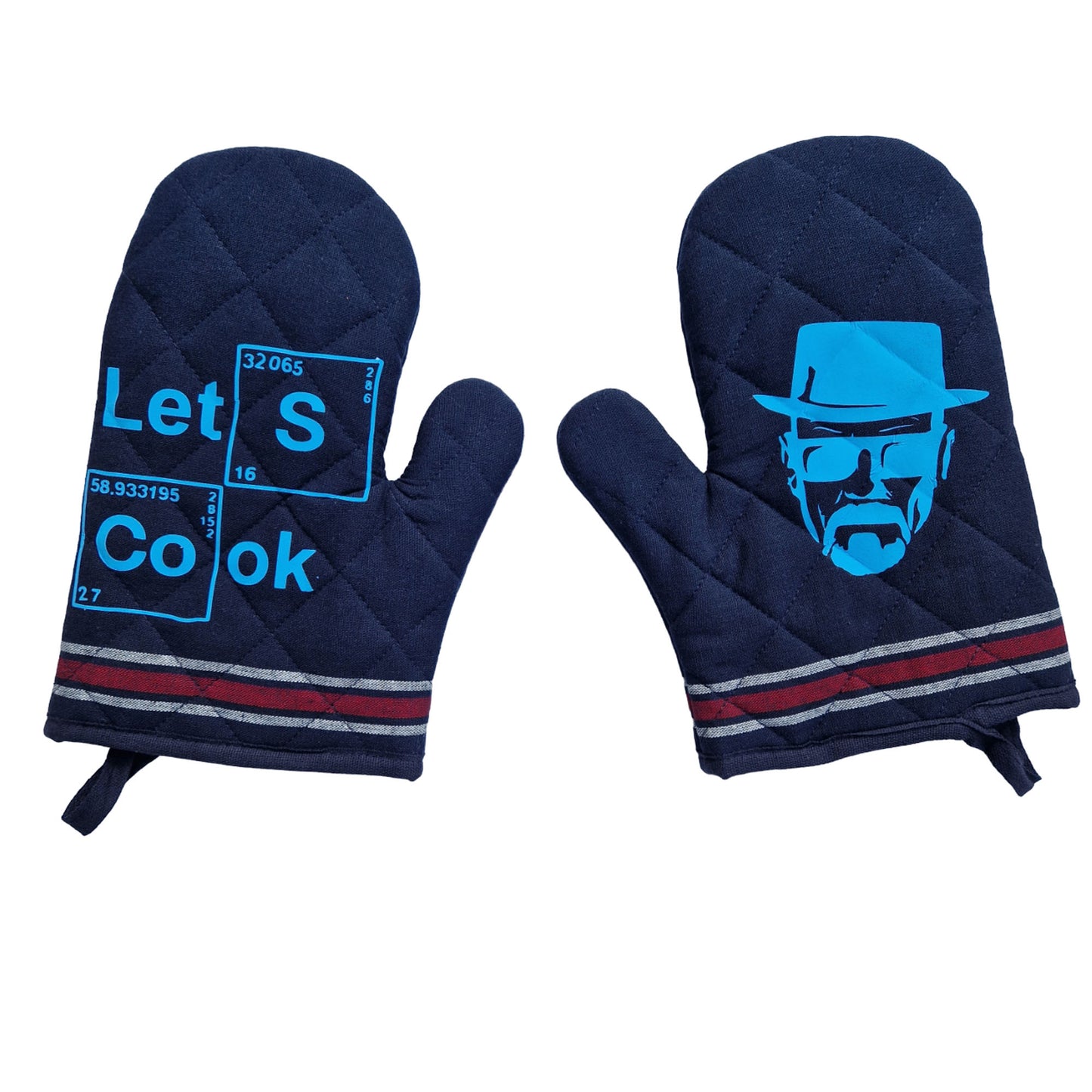 both blue sides present pair of oven gloves breaking bad memorabilia for kitchen