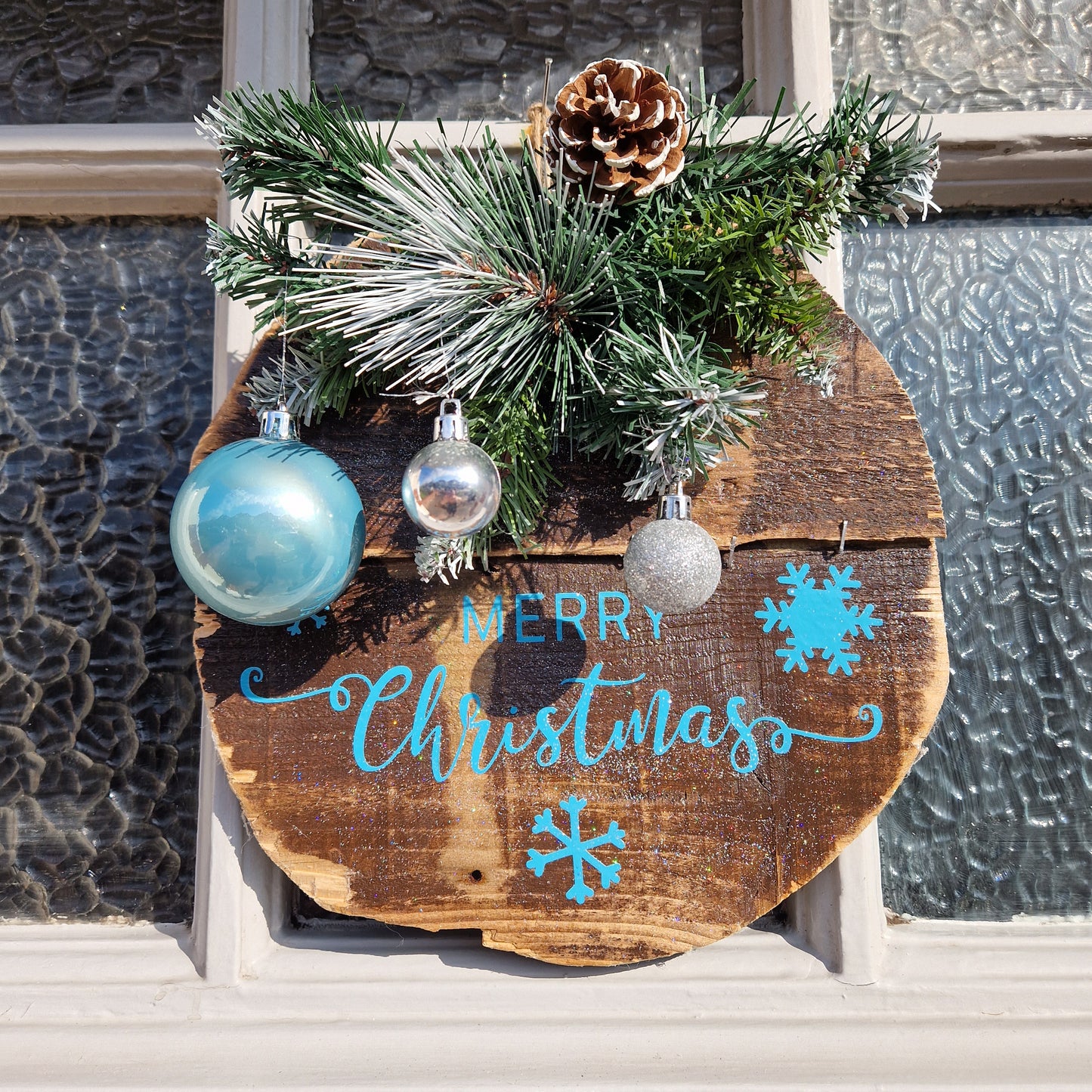 wooden signs for christmas silver and ice blue decorations