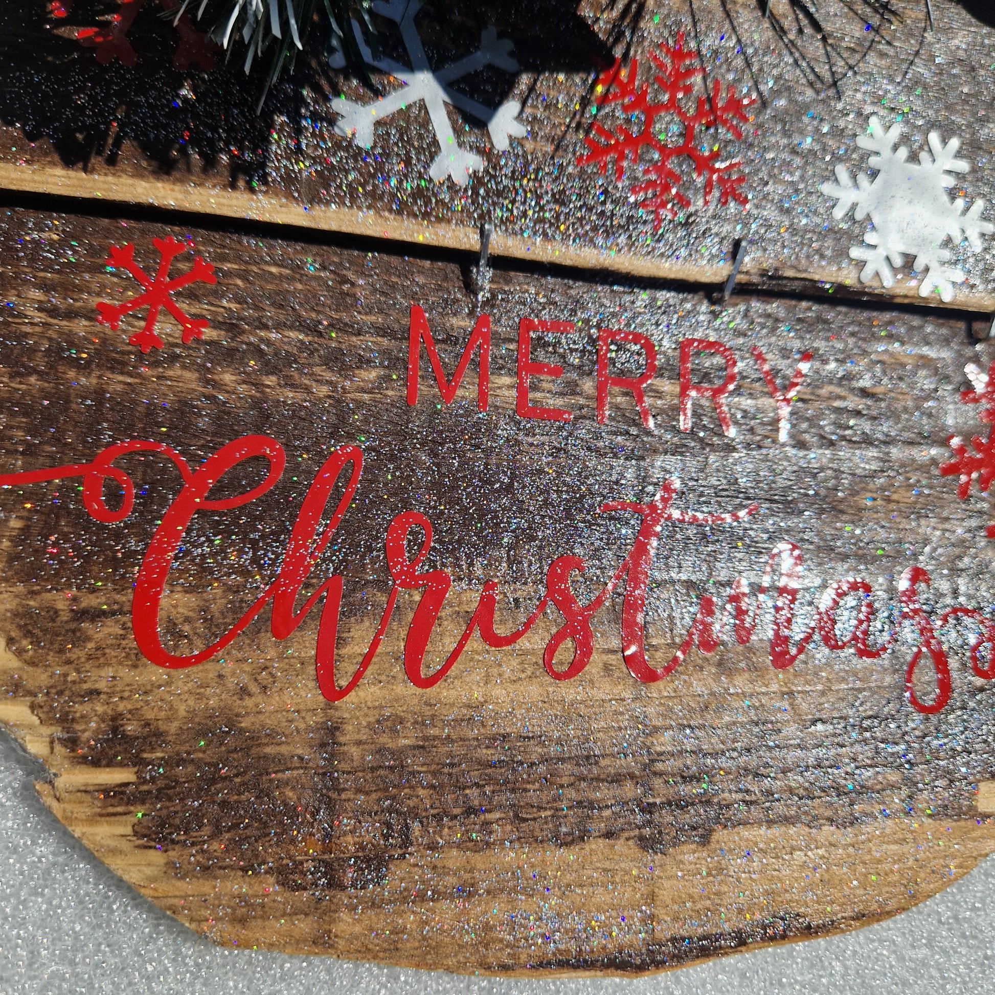 red and white outdoor christmas deocrations with silver vinyl