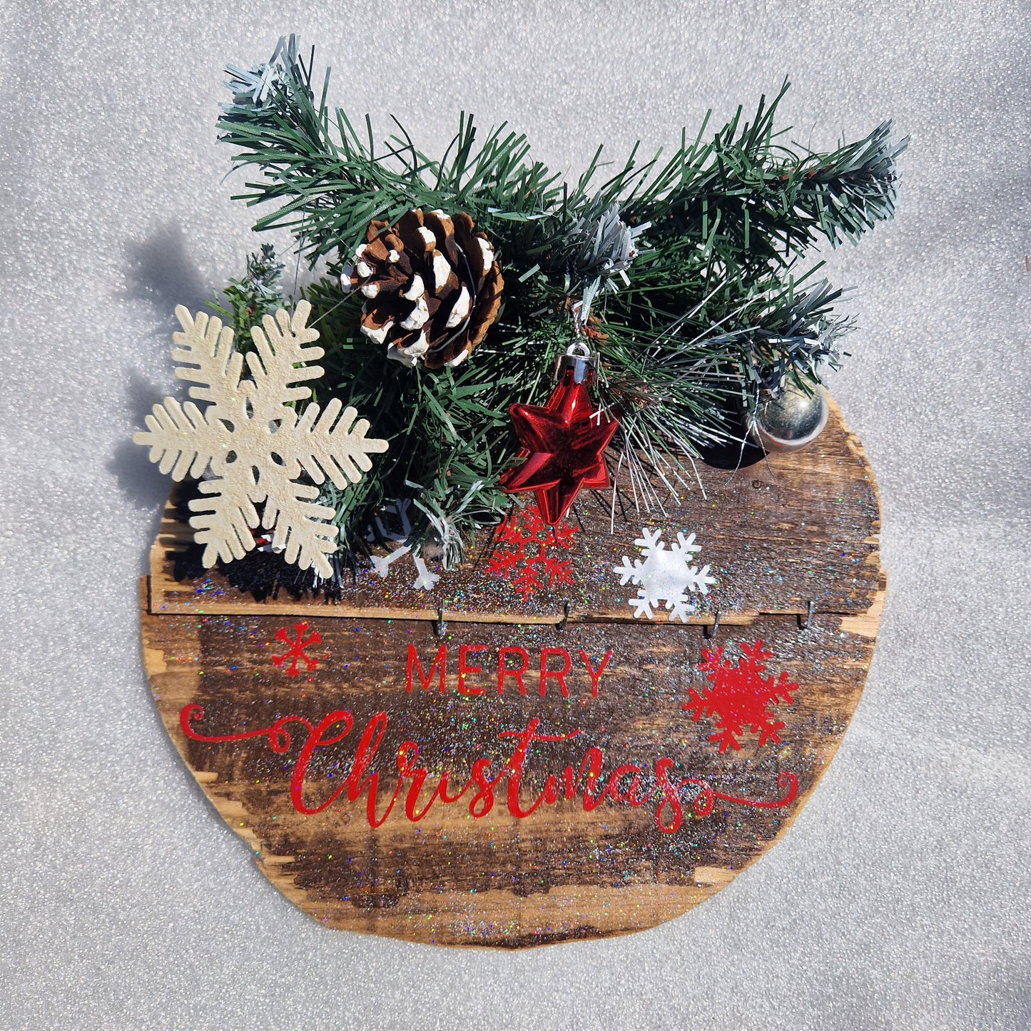 red white and silver wooden merry christmas sign