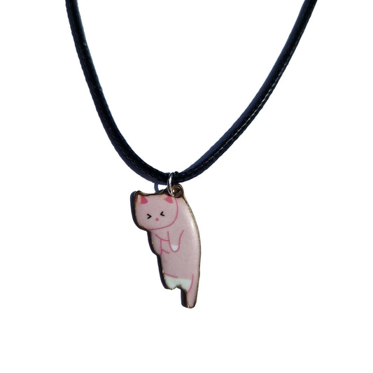 pink cat cord necklace