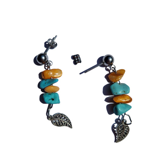 leaf earrings amber and blue