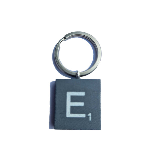 initial key rings scrabble style tile letter e personalised gift