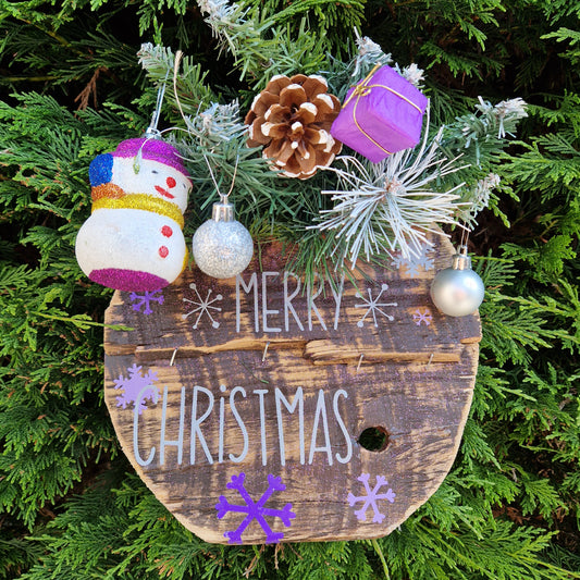 merry christmas wooden sign silver and purple christmas decor