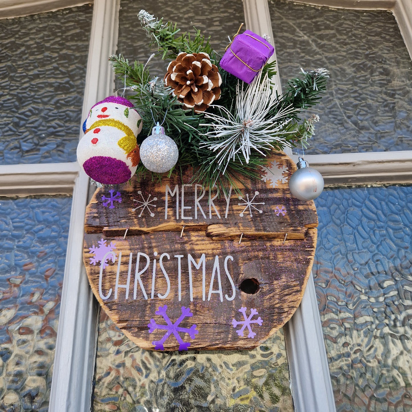 christmas wooden sign purple and silver xmas decor