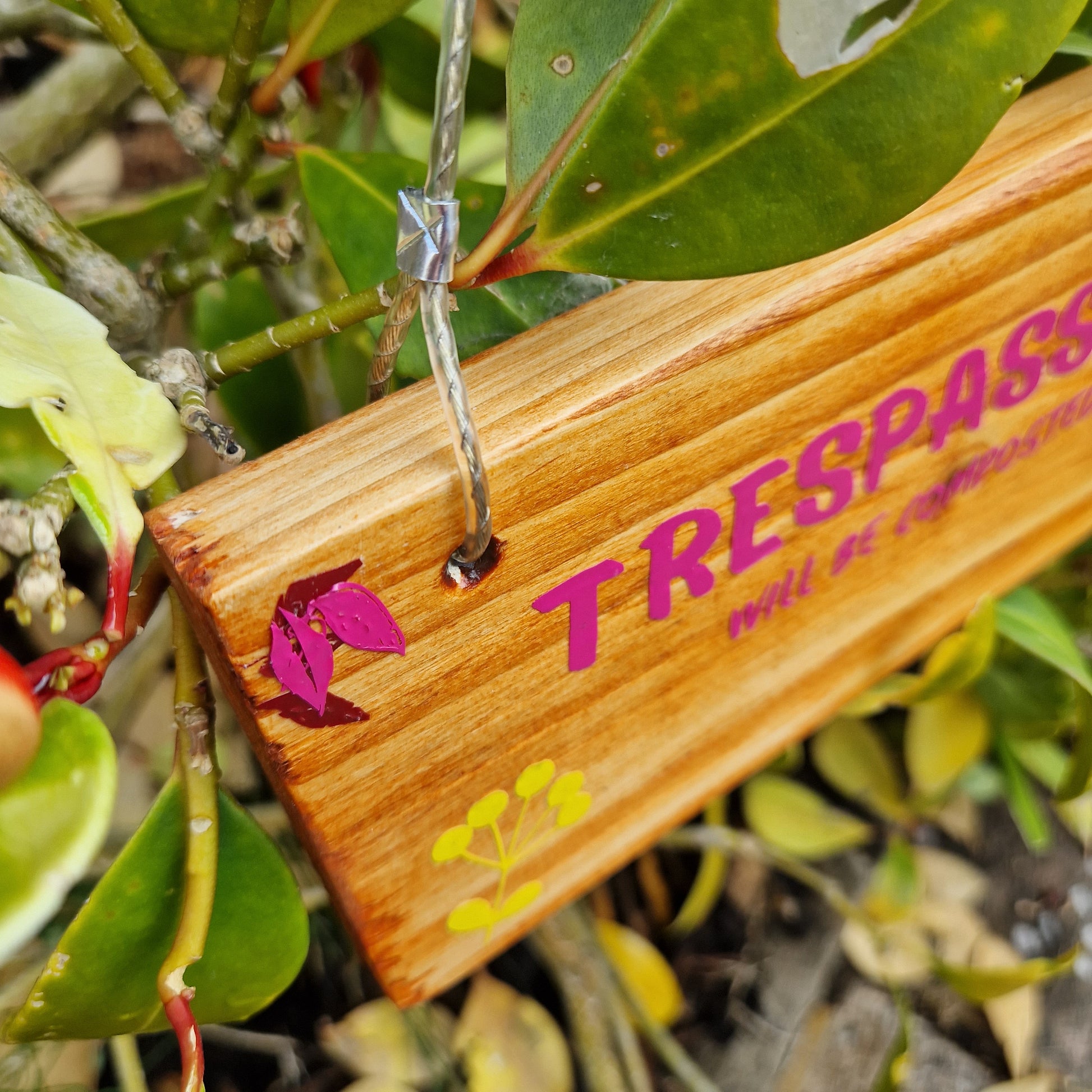 trespassers will be composted funny outdoor garden sign 