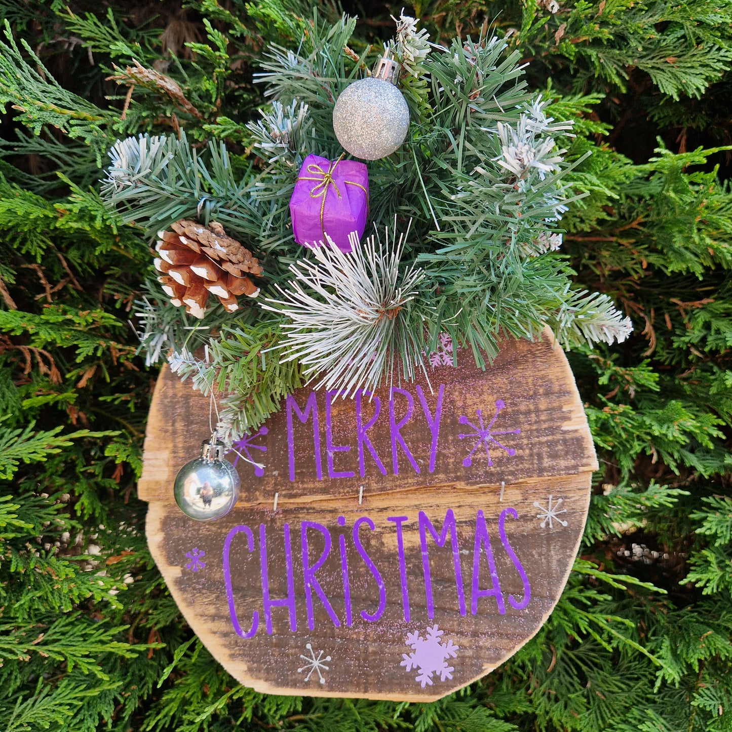 purple merry christmas wooden sign rustic decoration