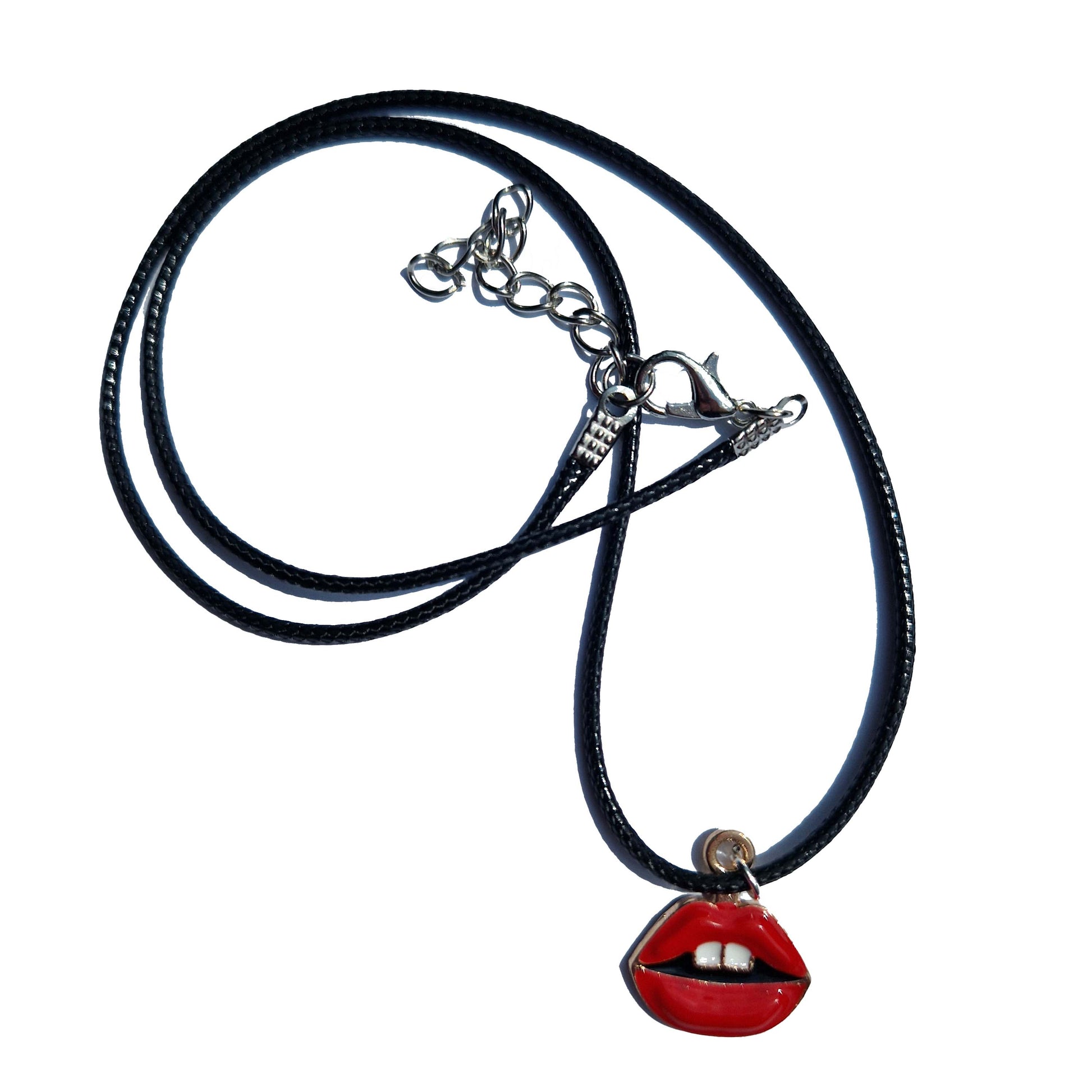 red lips necklaces, cord necklaces uk costume jewellery