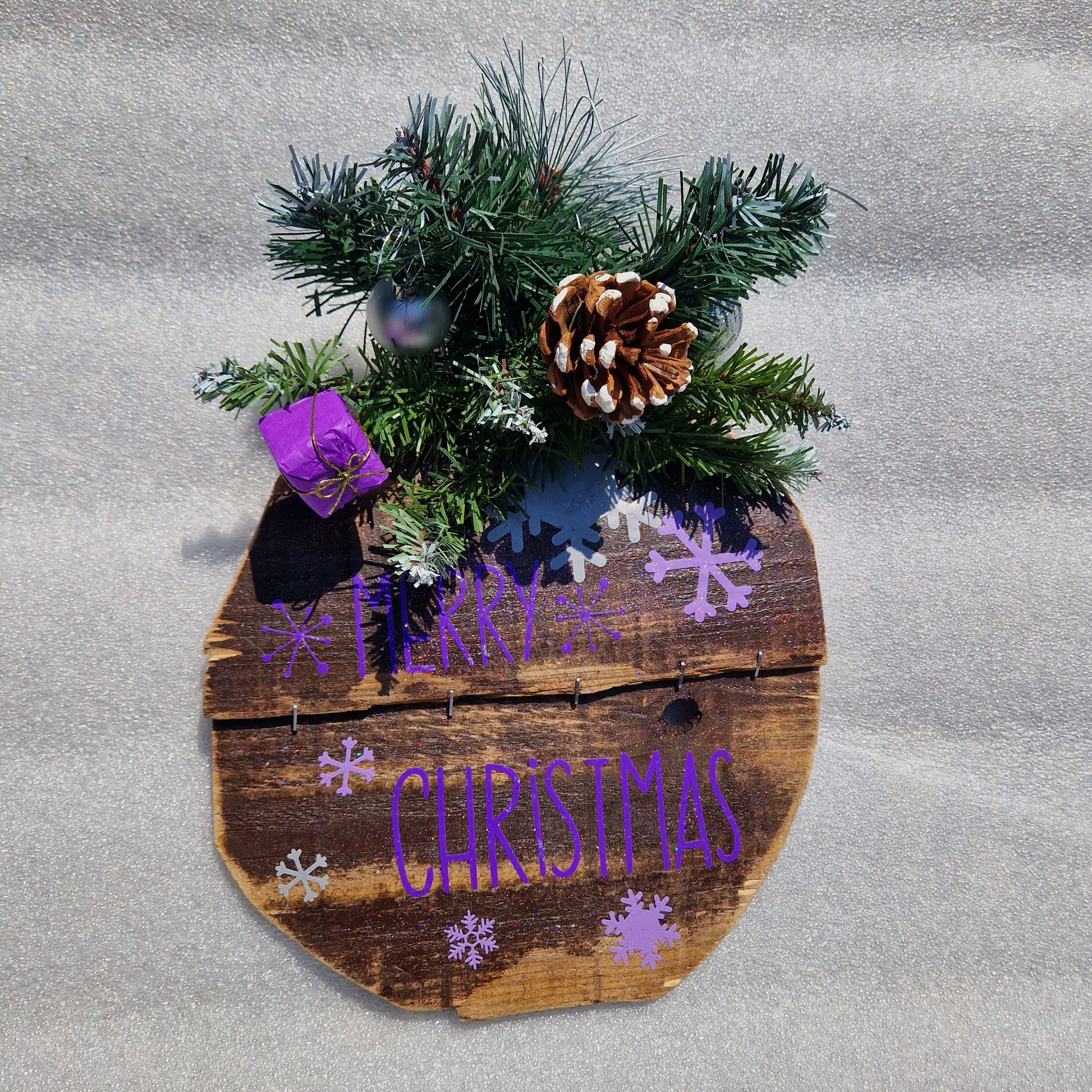 purple christmas decorations wooden merry christmas sign