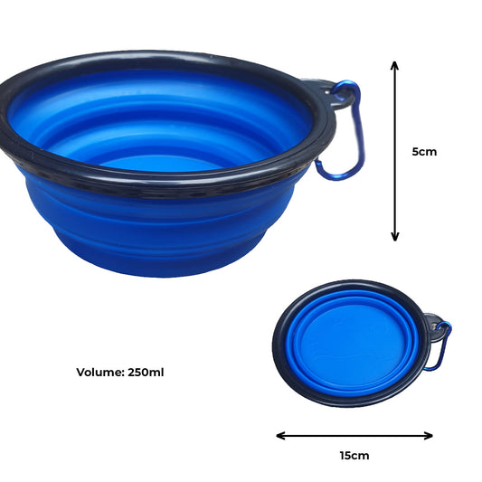 blue portable water bowl, silicone dog travel water bowl