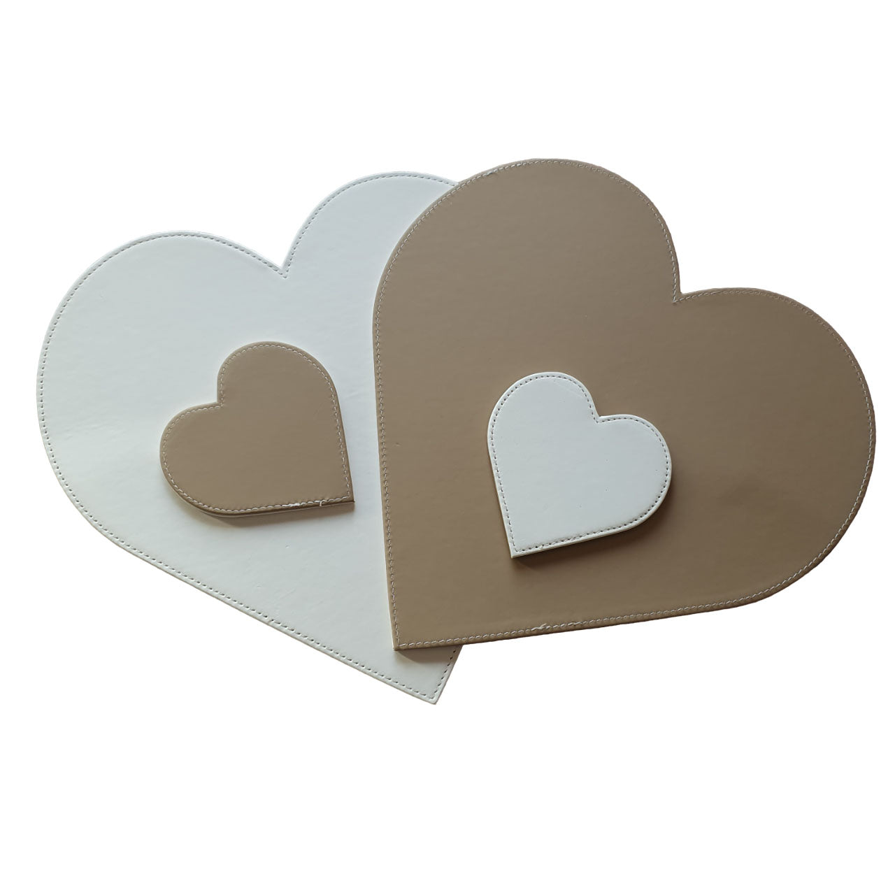 heart shaped placemat blanks with matching coasters, showing front and reverse sides