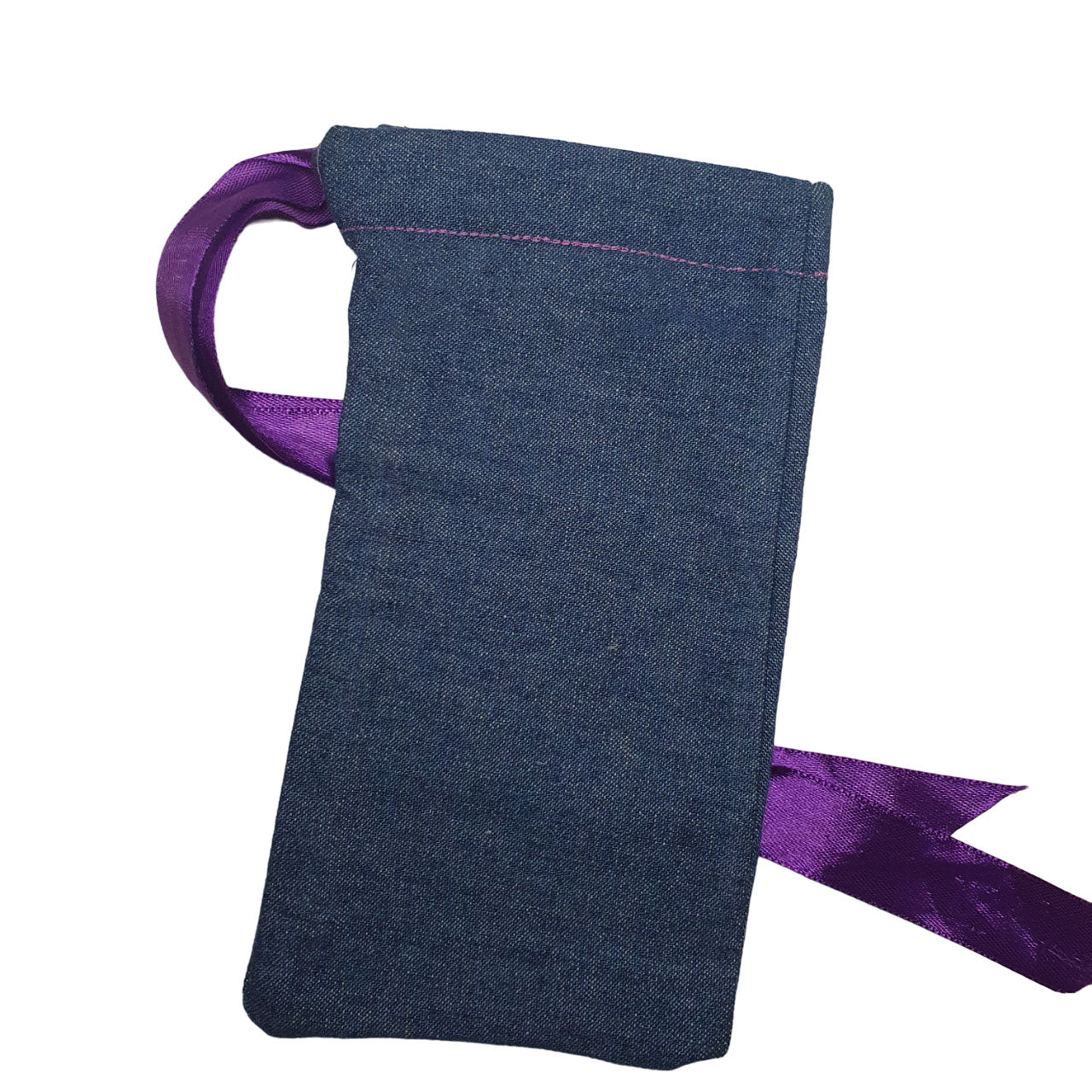 purple ribbon and thread denim sunglasses pouch handmade